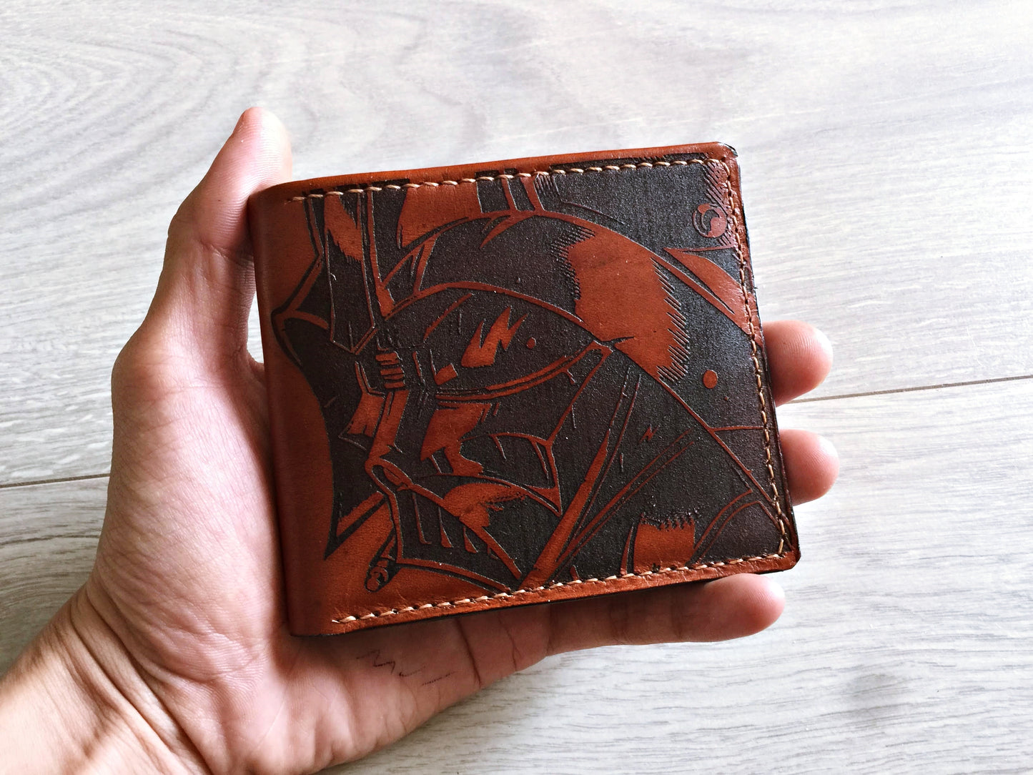 Mayan Corner - Darth Vader Mask Starwars personalized leather handmade men's wallet, custom anniversary gifts for him, Father boyfriend brother special present