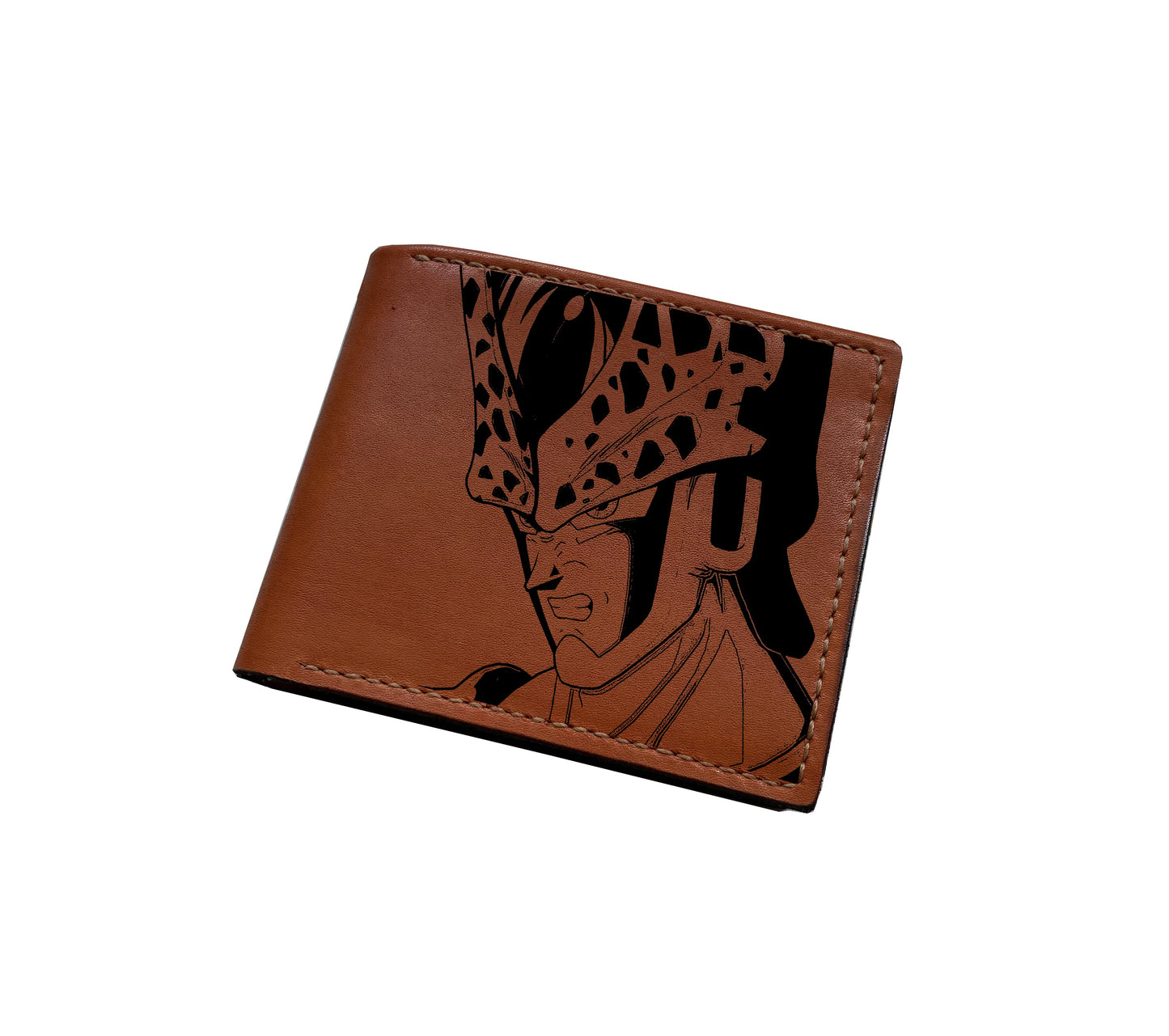 Mayan Corner - Dragon ball characters drawing leather wallet, fan art leather gift for men, wallet for him, leather anniversary present ideas - Cell Android Villains