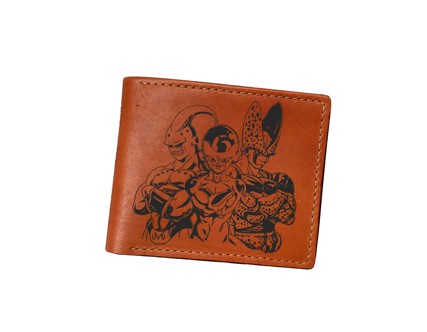 Mayan Corner - Dragon ball characters drawing leather wallet, fan art leather gift for men, wallet for him, leather anniversary present ideas - Majin Buu