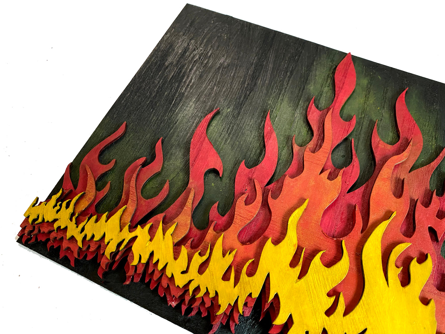 Wooden wall art home decor, Fire 3D multi layers hanging wooden picture, nature elements wall art decor, livingroom kitchen bedroom morden art