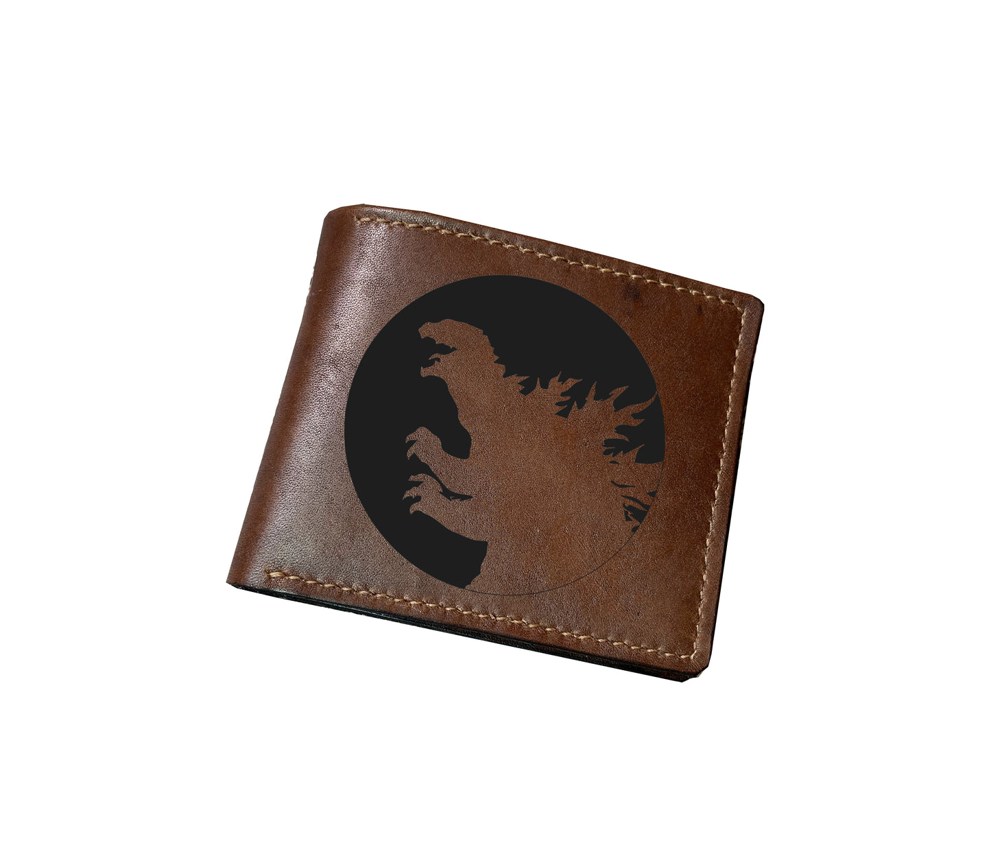 Mayan Corner - Classic Godzilla painting leather wallet, customized wallet for him, christmas leather present ideas for men