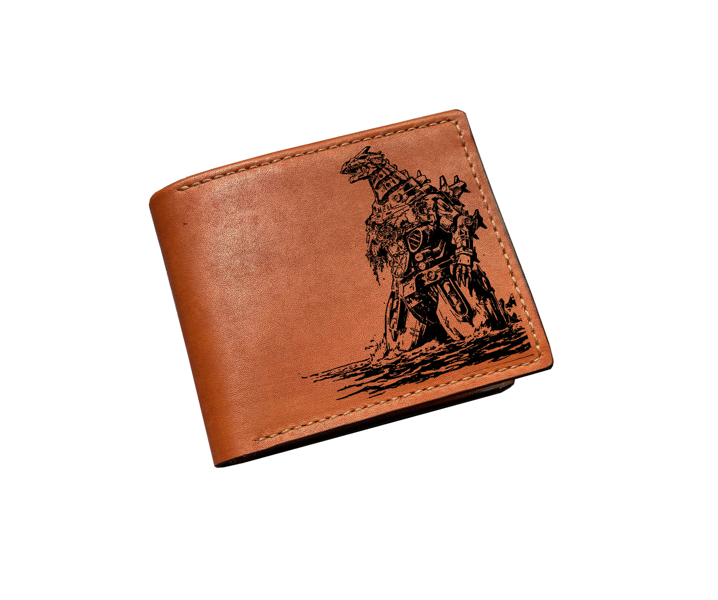 Mayan Corner - Mechagodzilla leather bifold wallet, customized leather gift for him, monster leather wallet