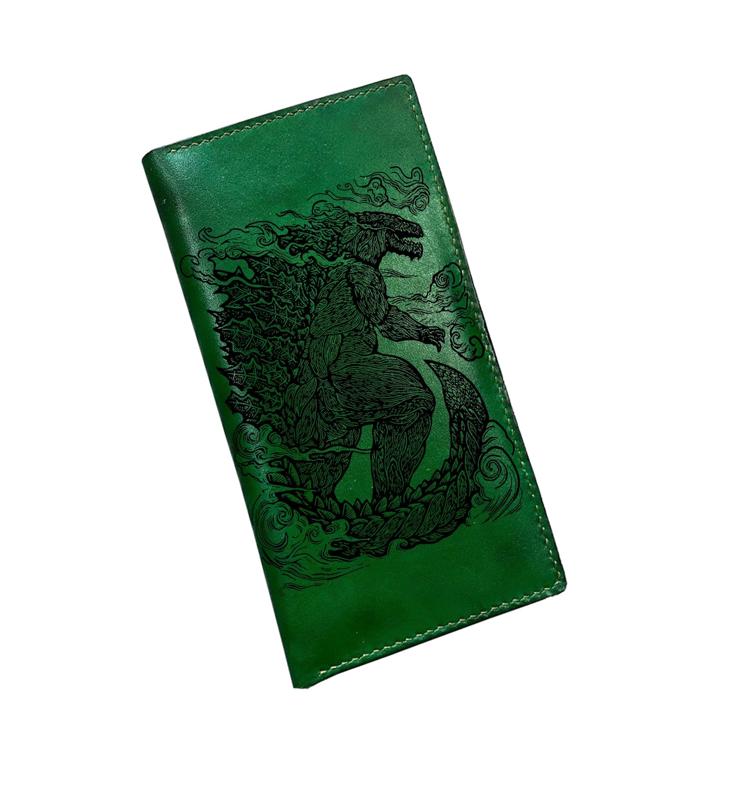Mayan Corner - Mechagodzilla leather bifold wallet, customized leather gift for him, monster leather wallet