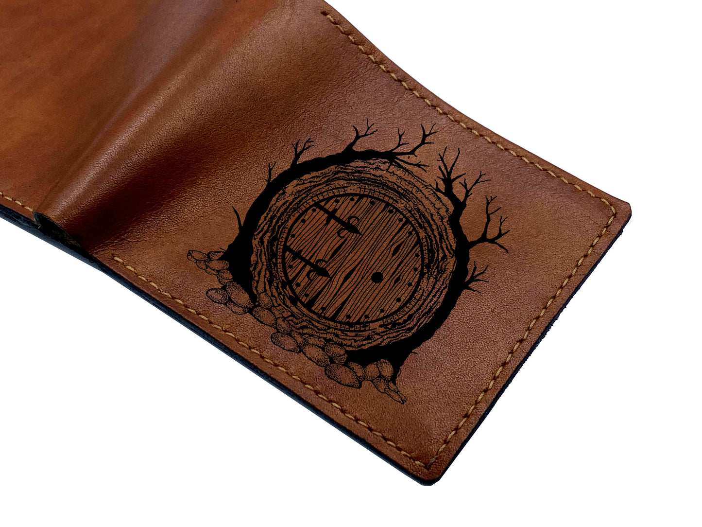 Mayan Corner - Customized leather men wallet, the hobbit door drawing leather art, LOTR fan annivesary gift ideas, custom leather wallet for men