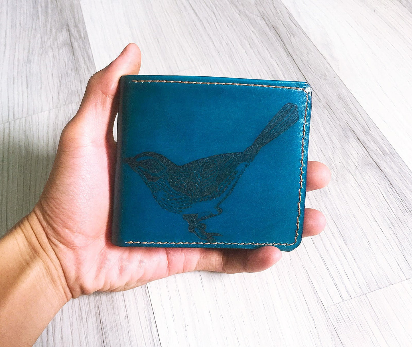 Mayan Corner - Drawing bird leather handmade men's wallet, custom gifts for him, father's day gifts, anniversary gift for men