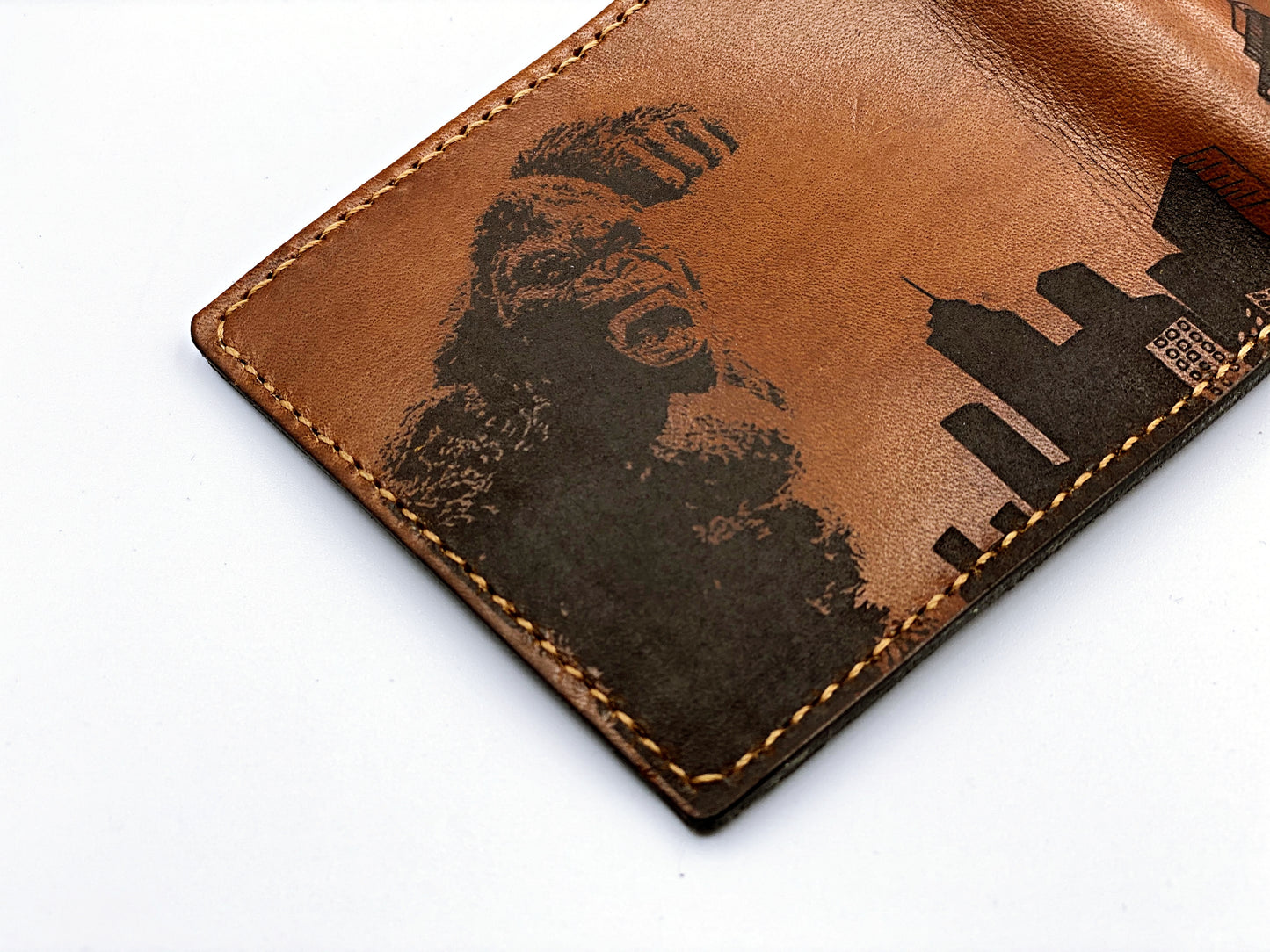 Mayan Corner - King kong vs Godzilla monster leather handmade men's wallet, custom gifts for him, father's day gifts, anniversary gift for men