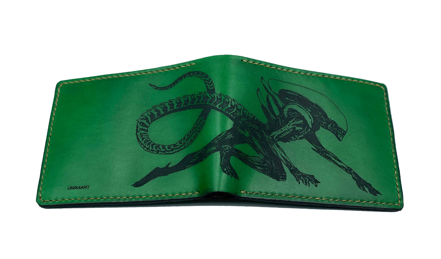 Mayan Corner - Aliens xenomorph monster leather handmade men's wallet, custom gifts for him, father's day gifts, anniversary gift for men