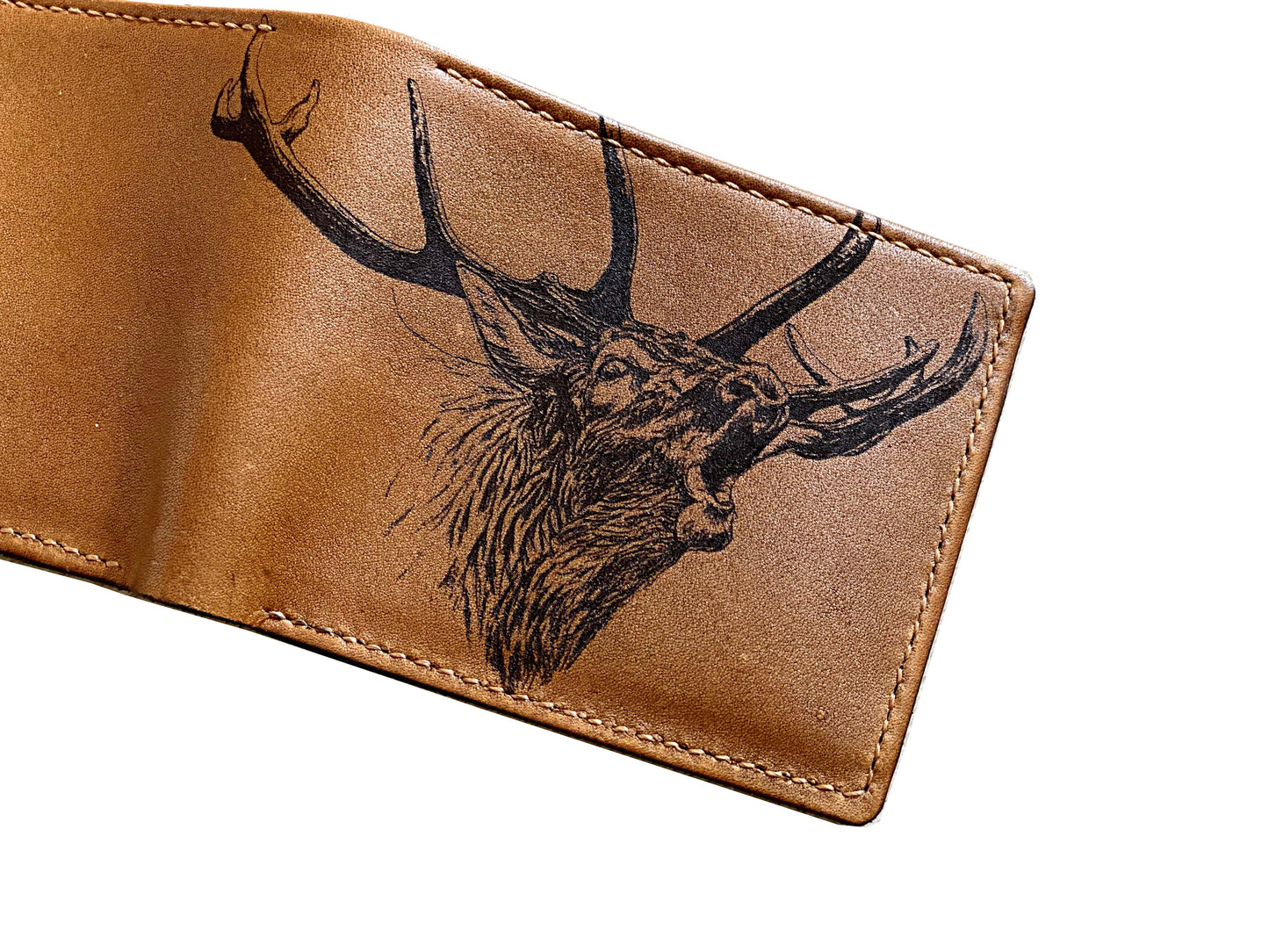 Mayan Corner - Elk Deer Forest hunter leather handmade men's wallet, custom gifts for him, father's day gifts