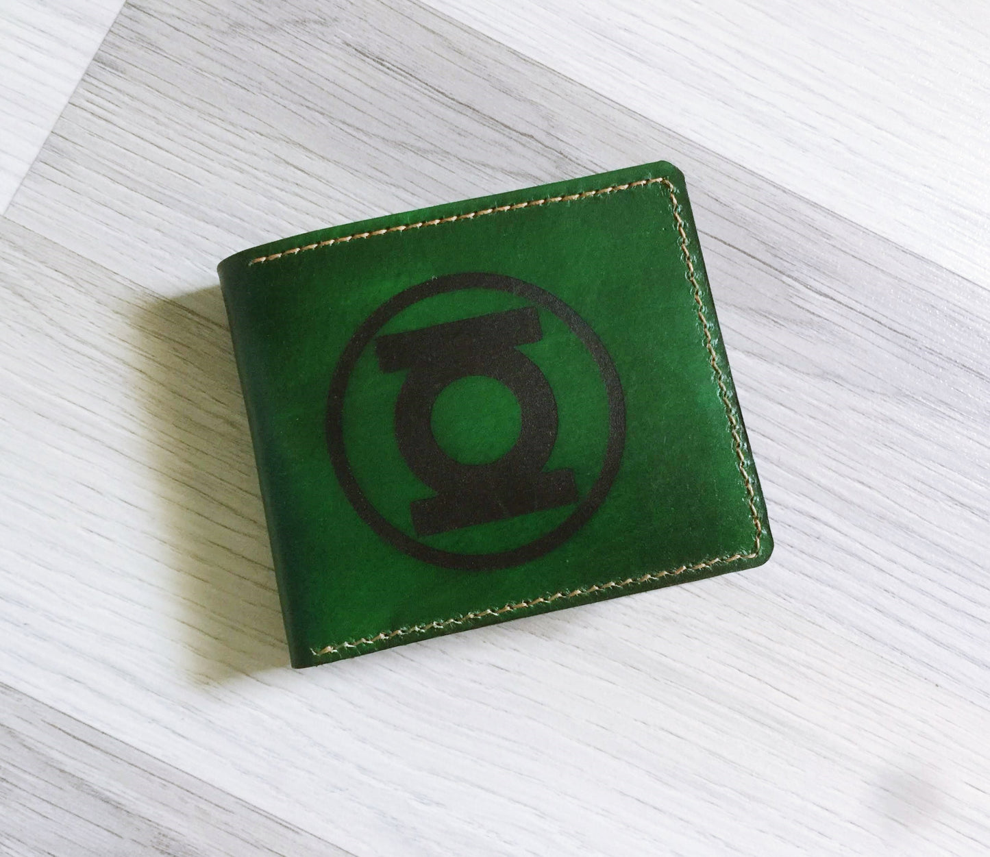 Mayan Corner - Green lantern leather handmade men's wallet, custom superheroes gifts for him, father's day gifts