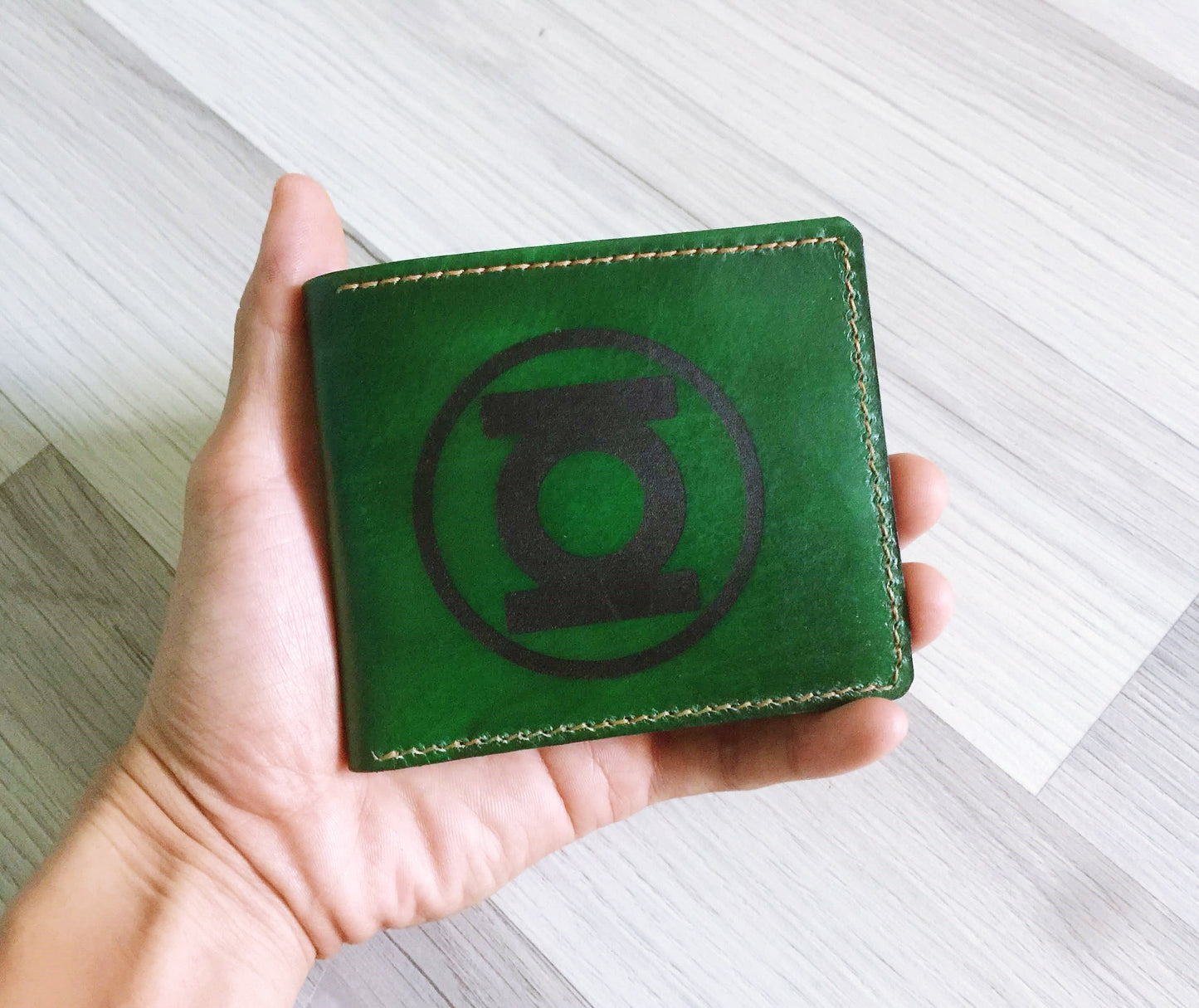 Mayan Corner - Green lantern leather handmade men's wallet, custom superheroes gifts for him, father's day gifts