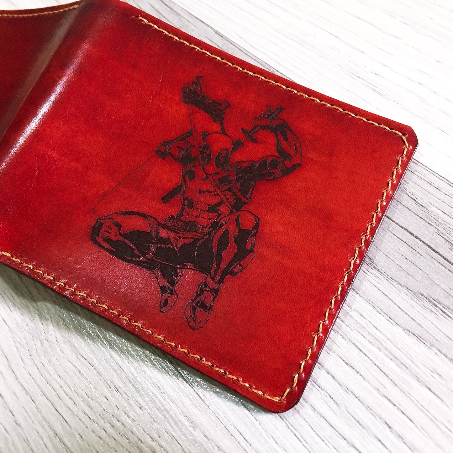 Mayan Corner - Deadpool superheroes leather handmade men's wallet, custom gifts for him, father's day gifts