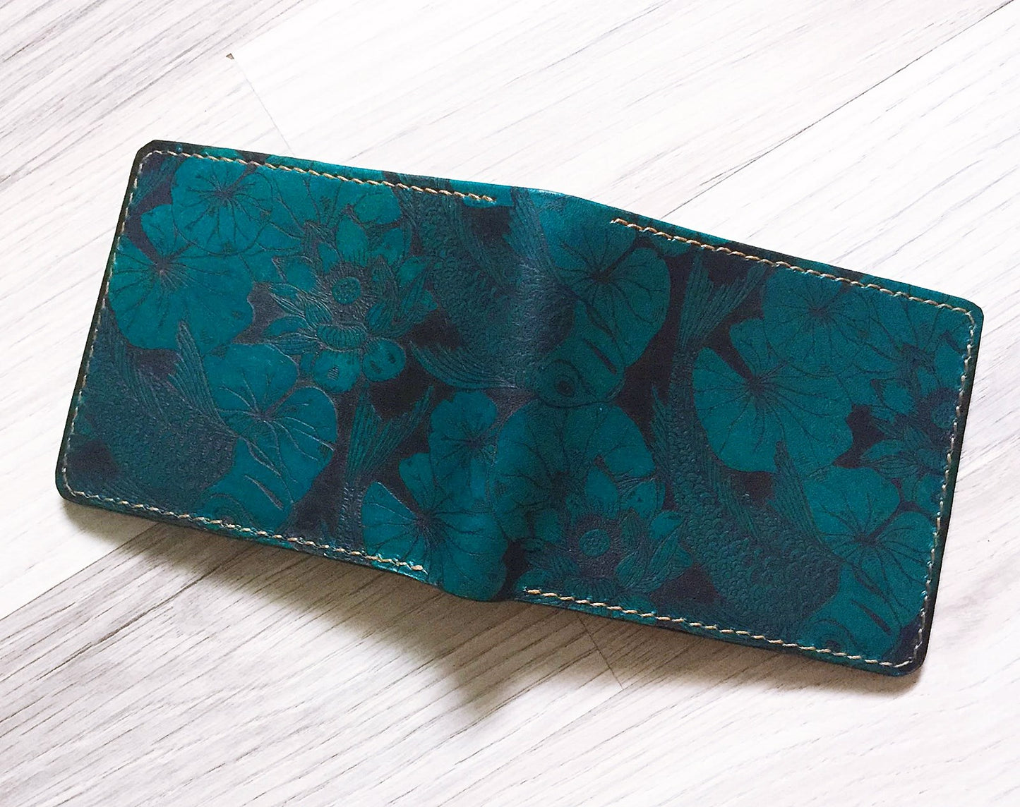 Mayan Corner - Koi animal pattern leather handmade men's wallet, custom gifts for him, father's day gifts, birthday gift 2021