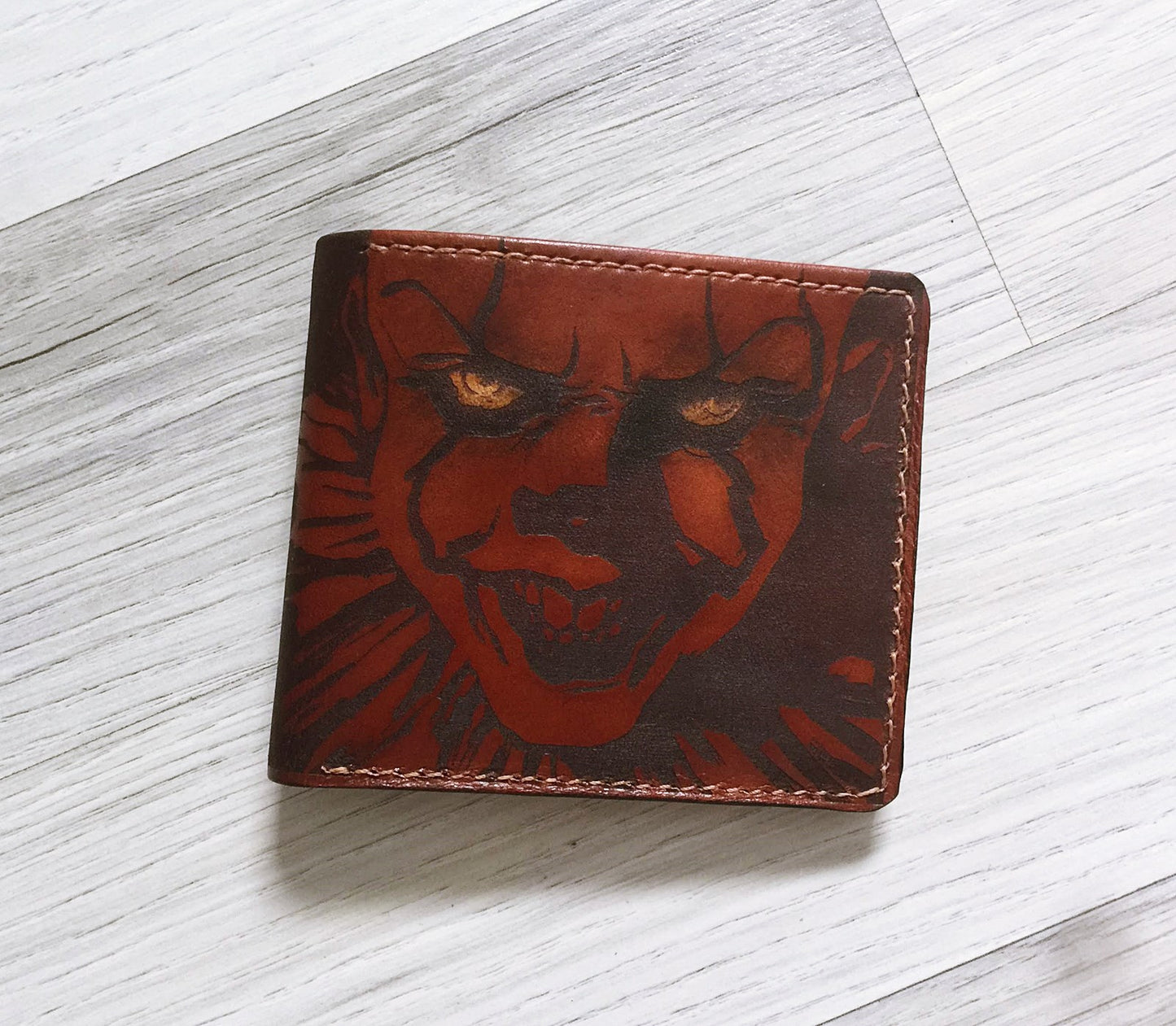 Mayan Corner - Pennywise IT halloween horror leather handmade men's wallet, horror movie men's present, personalized horror gifts for him, father, husband