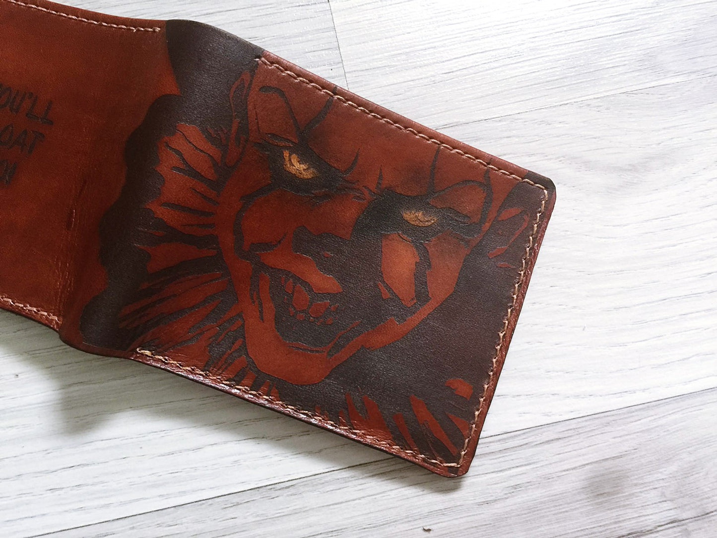 Mayan Corner - Pennywise IT halloween horror leather handmade men's wallet, horror movie men's present, personalized horror gifts for him, father, husband
