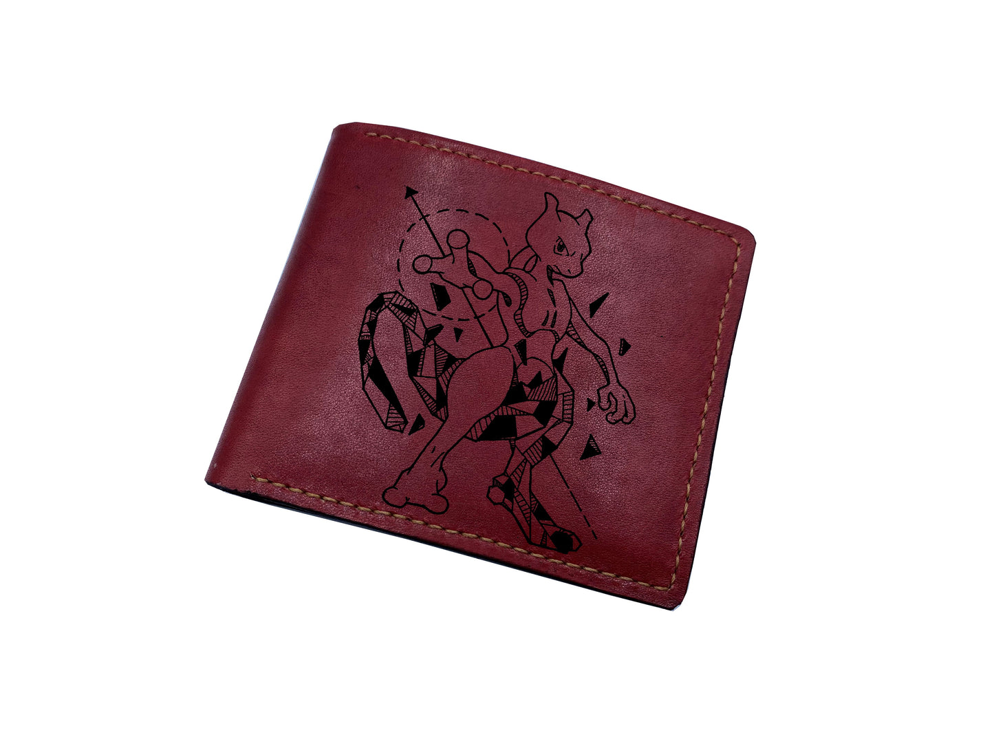 Mayan Corner - Pokemon geometric art leather handmade wallet, leather gift for dad, husband, brother - Venusaur/Fushigibana