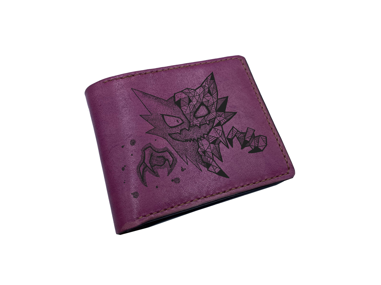 Mayan Corner - Pokemon geometric art leather wallet, customized leather gift for men, pokemon gift ideas - Haunter PK27108