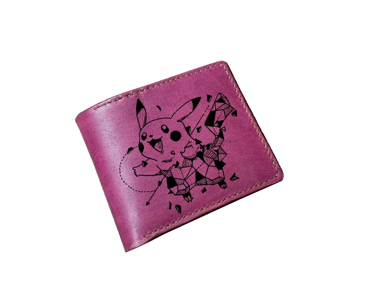 Mayan Corner - Pokemon geometric art leather handmade wallet, leather gift for dad, husband, brother - Gengar ghost pokemon