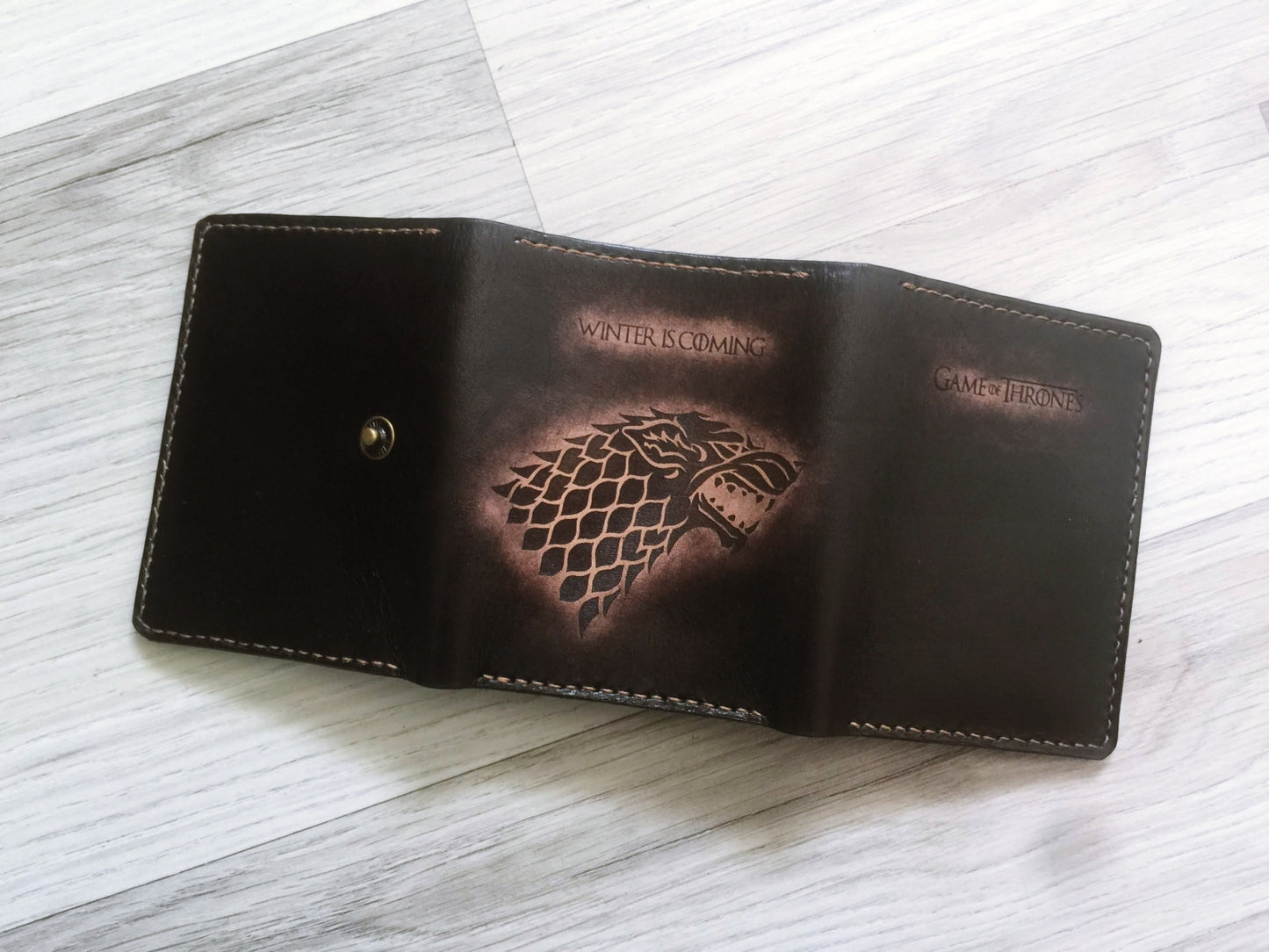 Mayan Corner - Game of Thrones leather men's wallet, men's gift ideas, personalized gift for him, anniversary present - House Stark Logo