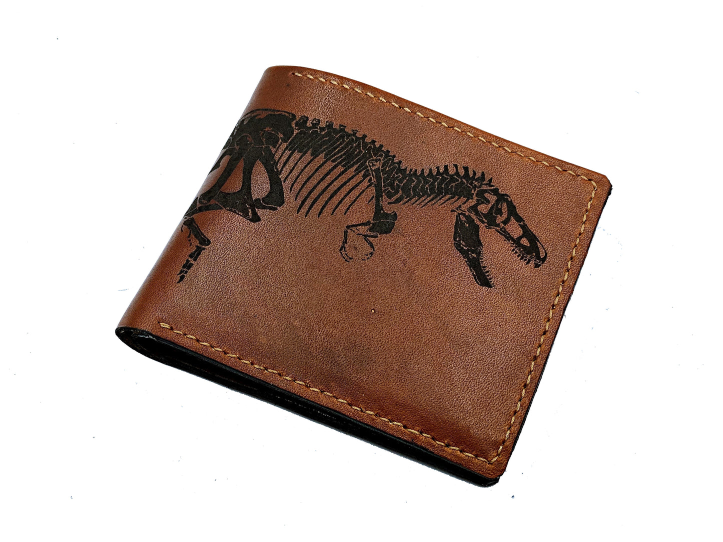 Mayan Corner - T-rex skeleton dinosaurus fossil leather handmade men's wallet, custom gifts for him, father's day gifts, anniversary gift for men