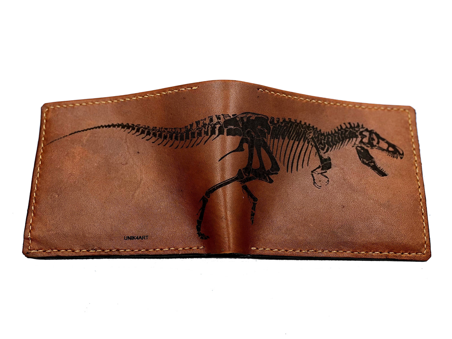 Mayan Corner - T-rex skeleton dinosaurus fossil leather handmade men's wallet, custom gifts for him, father's day gifts, anniversary gift for men