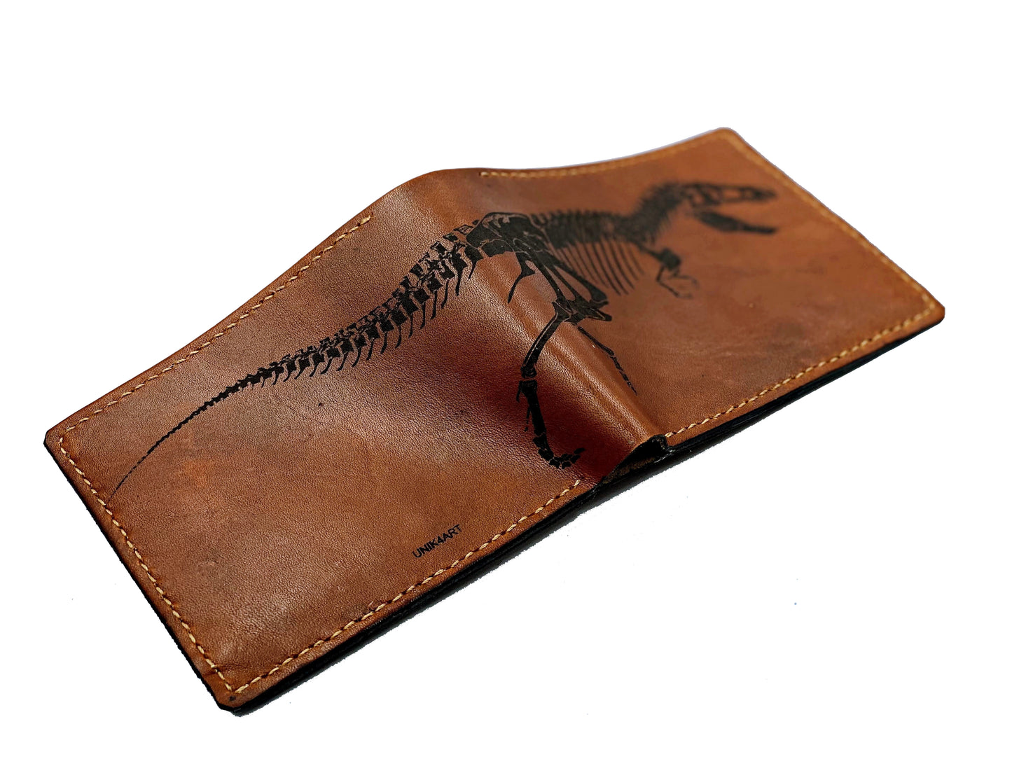 Mayan Corner - T-rex skeleton dinosaurus fossil leather handmade men's wallet, custom gifts for him, father's day gifts, anniversary gift for men