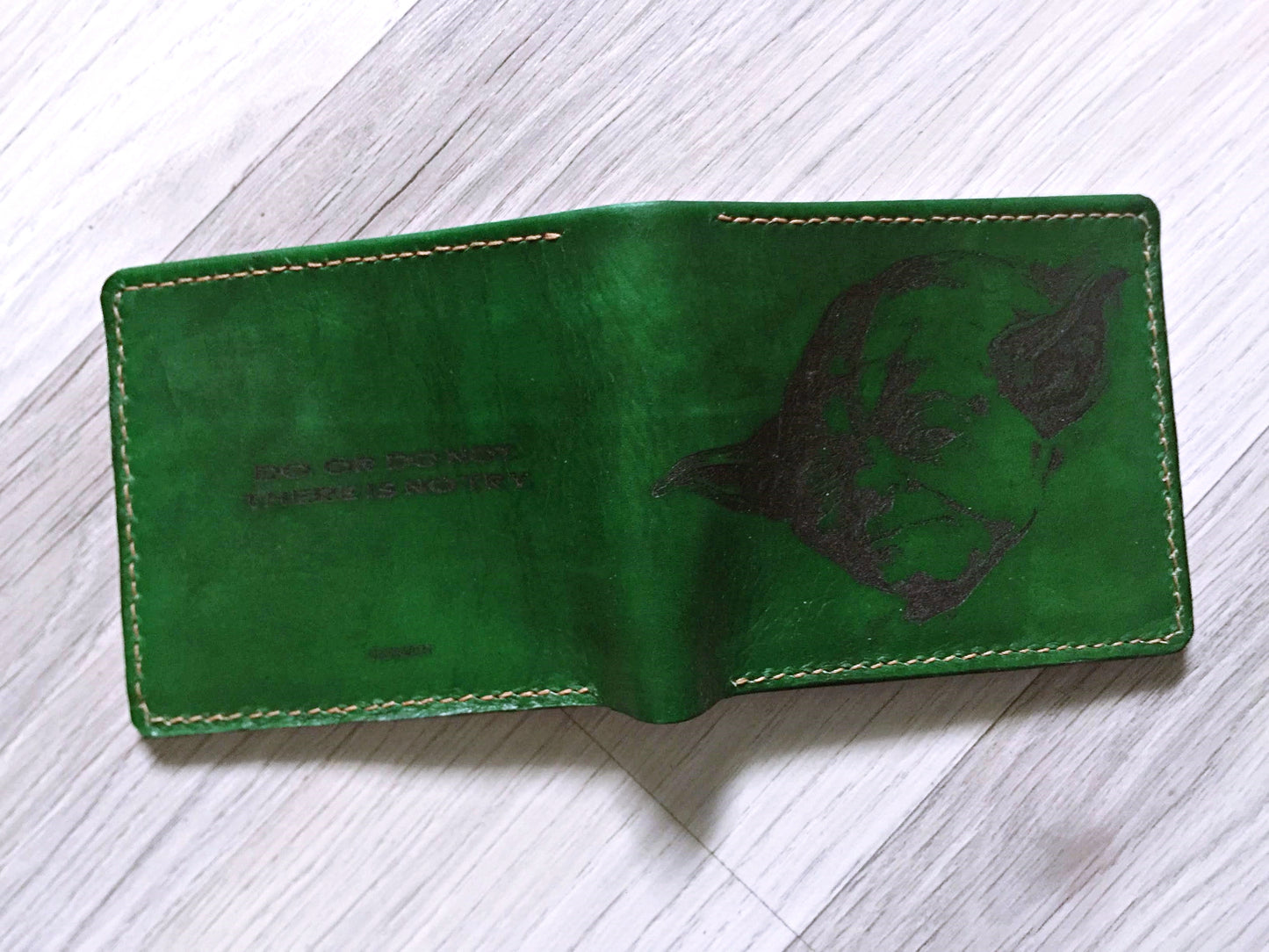 Mayan Corner - Master Yoda Starwars personalized leather handmade men's wallet, custom birthday wedding anniversary present for him, Father boyfriend brother