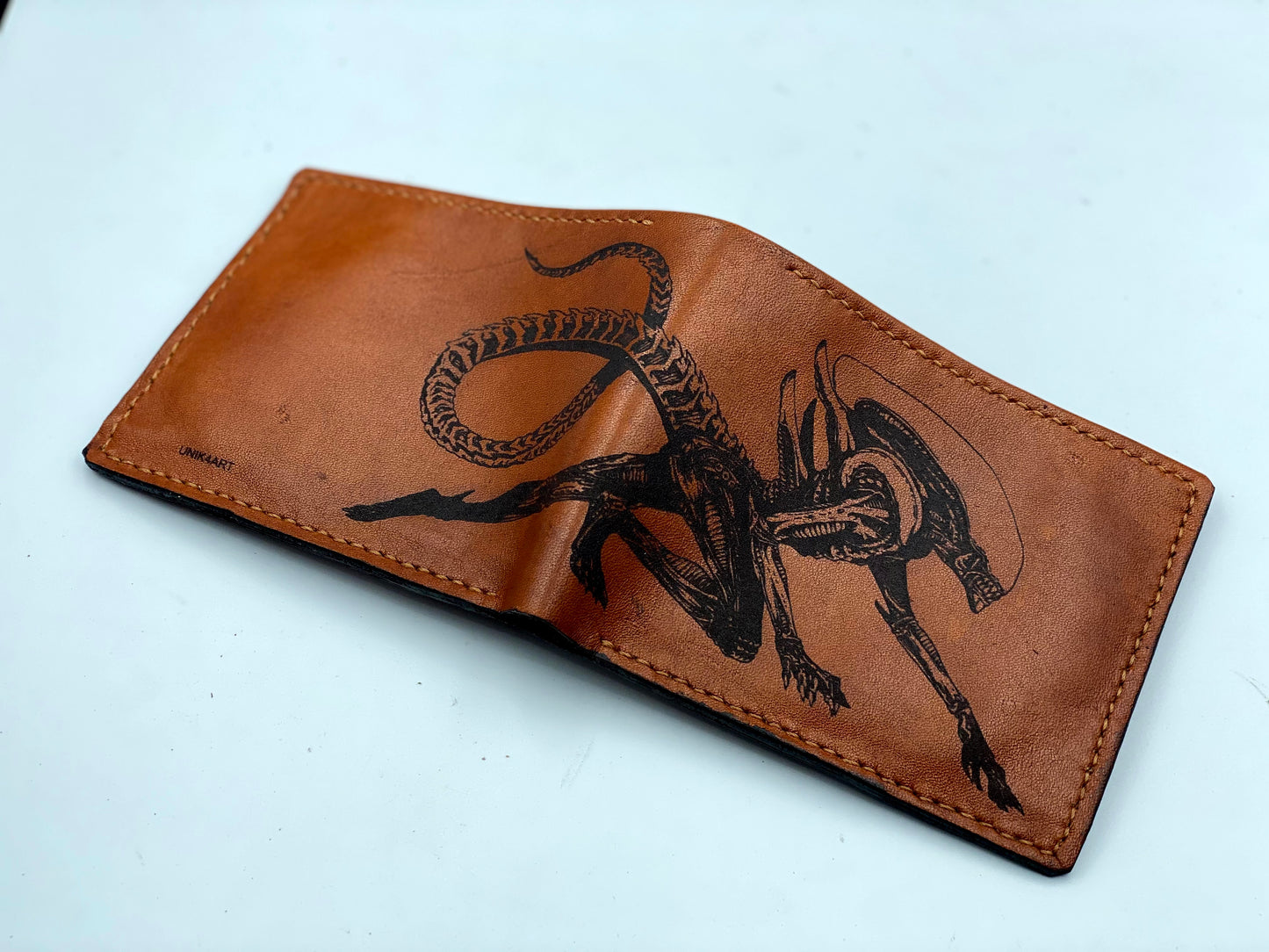 Mayan Corner - Aliens xenomorph monster leather handmade men's wallet, custom gifts for him, father's day gifts, anniversary gift for men