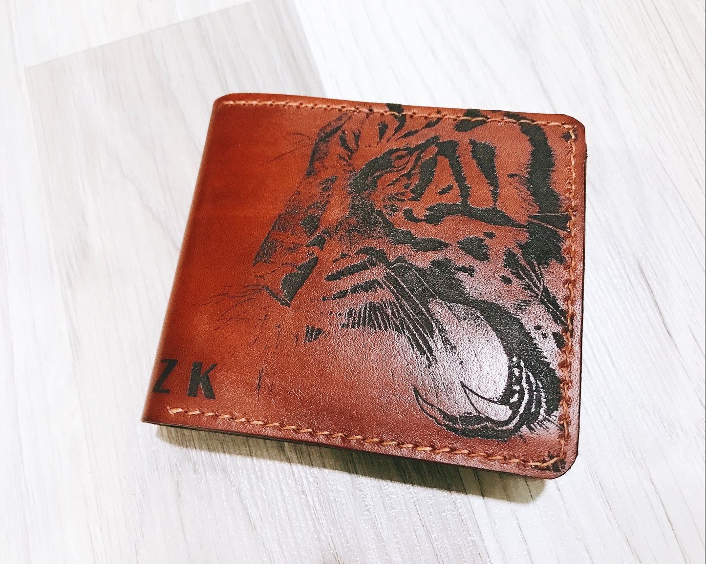 Mayan Corner - Tiger animal leather handmade men's wallet, custom gifts for him, father's day birthday gifts, anniversary gift for men