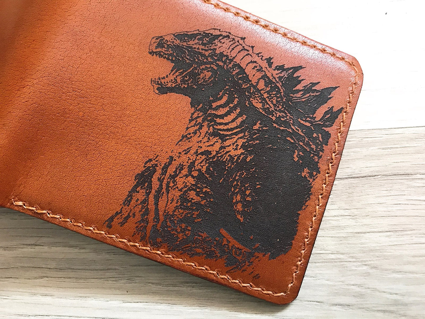 Mayan Corner - Godzilla King of the Monster leather handmade men's wallet, custom gifts for him, father's day gifts