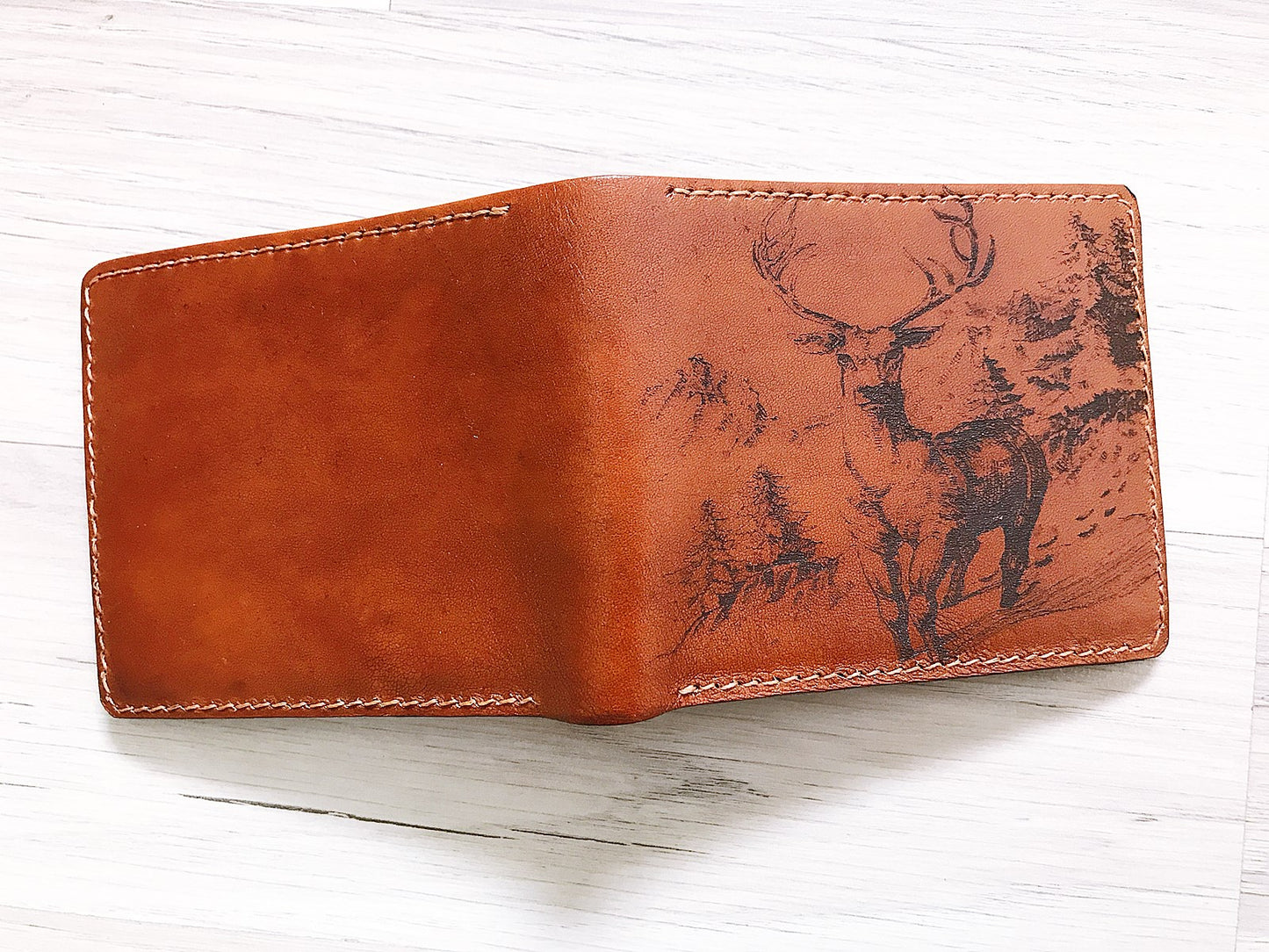 Mayan Corner - Deer hunter leather handmade men's wallet, custom gifts for him, father's day gifts, anniversary gift for men