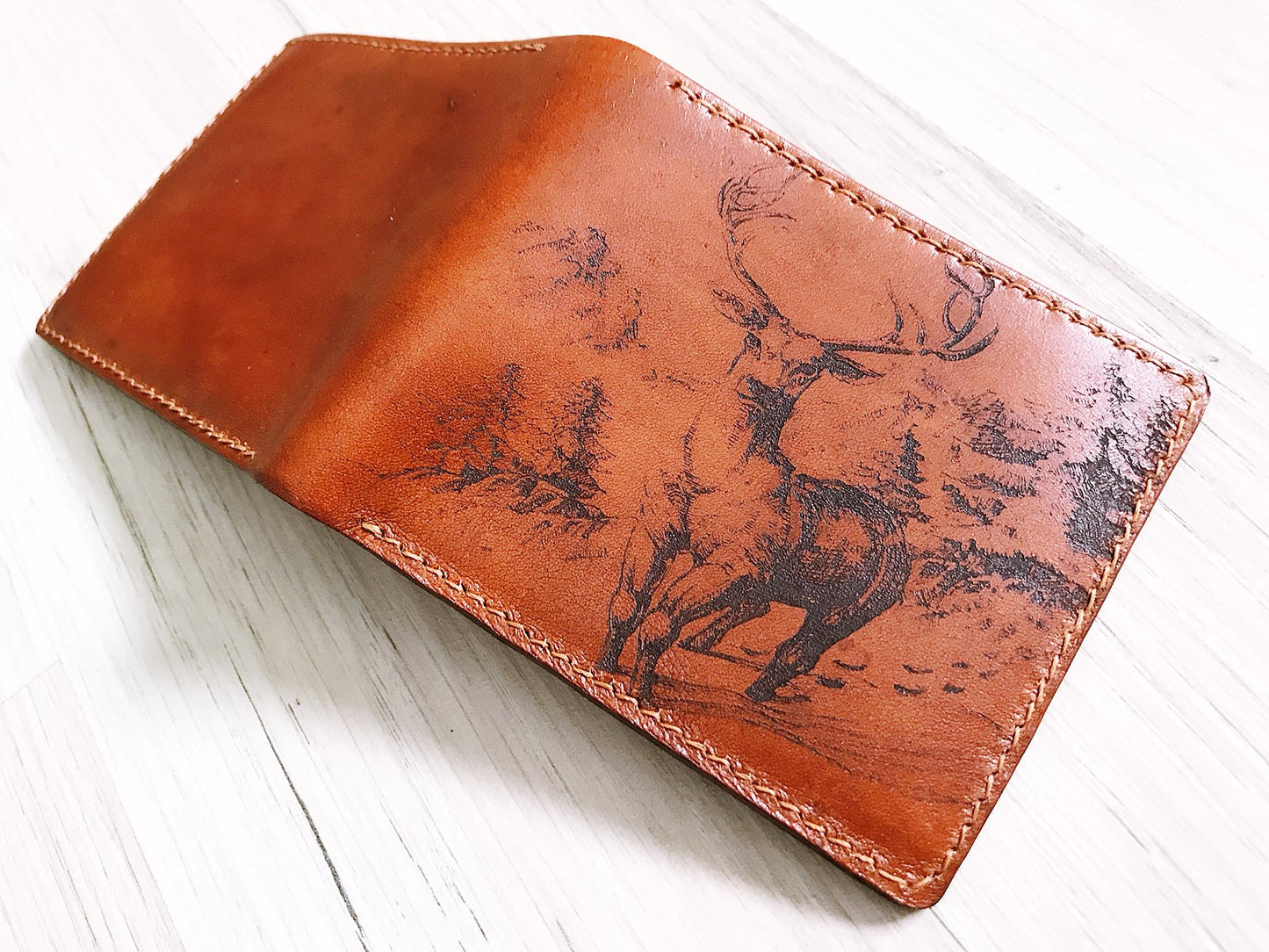 Mayan Corner - Deer hunter leather handmade men's wallet, custom gifts for him, father's day gifts, anniversary gift for men