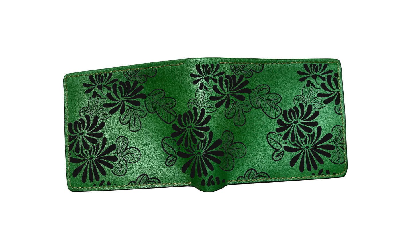 Mayan Corner - Customized leather men wallet, daisy pattern art wallet, japanese culture wallet for him, birthday anniversary present for boyfriend