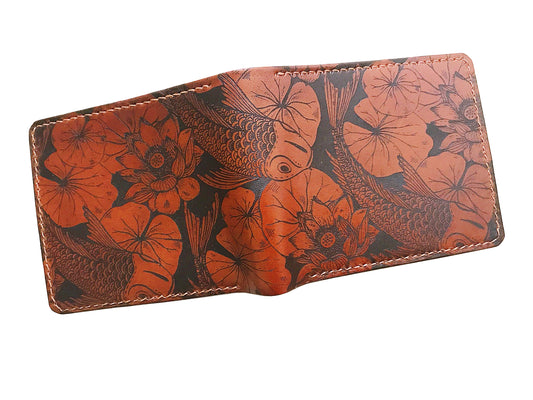 Mayan Corner - Koi animal pattern leather handmade men's wallet, custom gifts for him, father's day gifts, birthday gift 2021