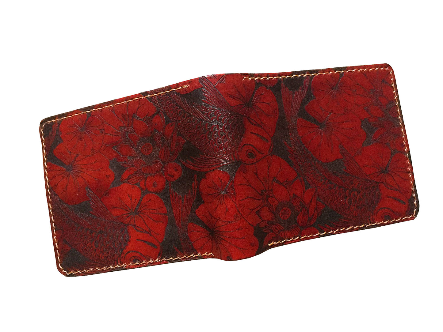 Mayan Corner - Koi animal pattern leather handmade men's wallet, custom gifts for him, father's day gifts, birthday gift 2021