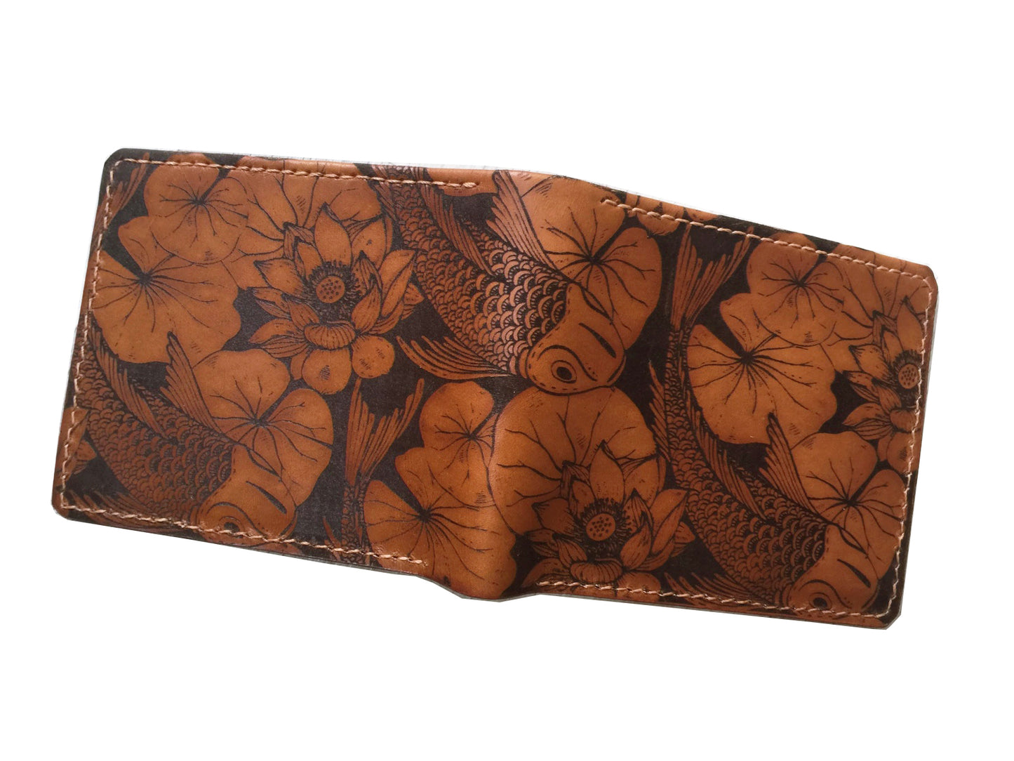 Mayan Corner - Koi animal pattern leather handmade men's wallet, custom gifts for him, father's day gifts, birthday gift 2021
