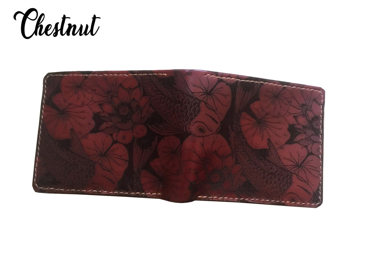 Mayan Corner - Koi animal pattern leather handmade men's wallet, custom gifts for him, father's day gifts, birthday gift 2021