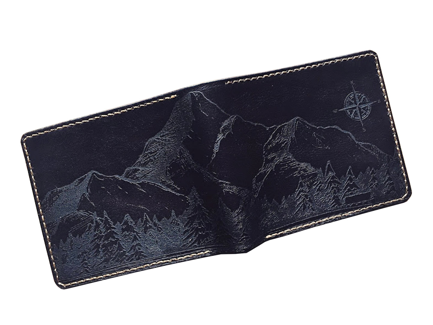 Mayan Corner - Mountain landscape natural leather handmade men's wallet, custom gifts for him, father's day gifts, birthday gift 2021