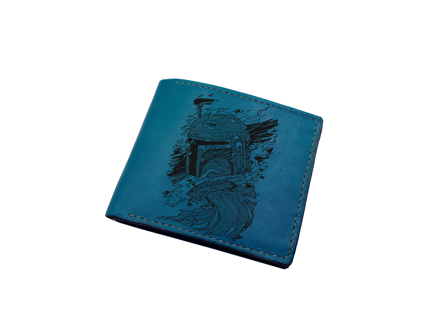 Starwars leather wallet for dad, The Mandalorian drawing art wallet, bifold leather wallet, christmas gift ideas for him