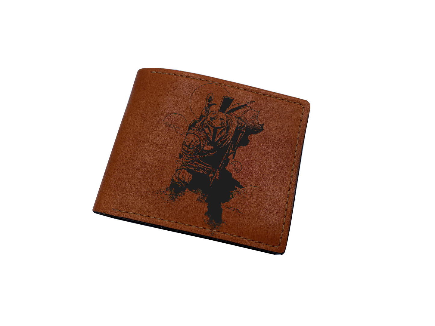 Customized leather wallet, bifold men's wallet, starwars art wallet, starwars gift ideas for boy, The mandalorian wallet