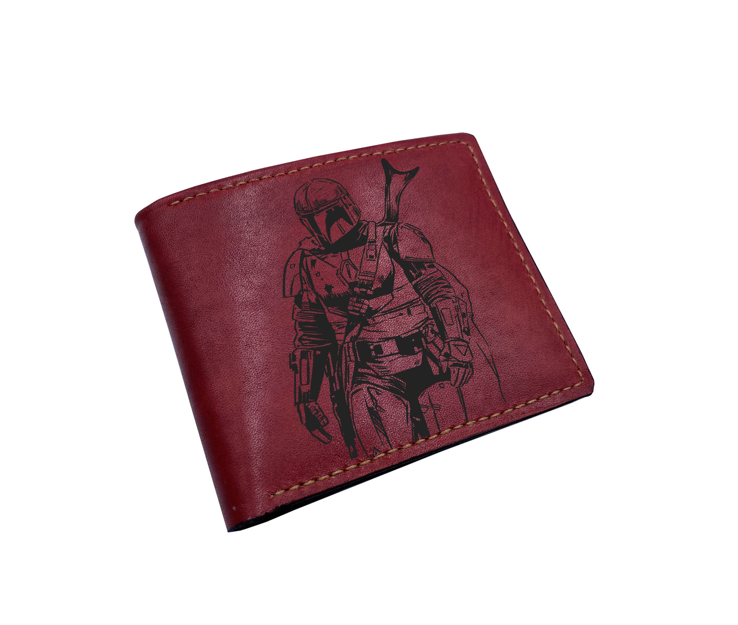 The Mandalorian leather men's wallet, custom leather wallet for him, gift for dad, starwars fanart present ideas, xmas gift ideas