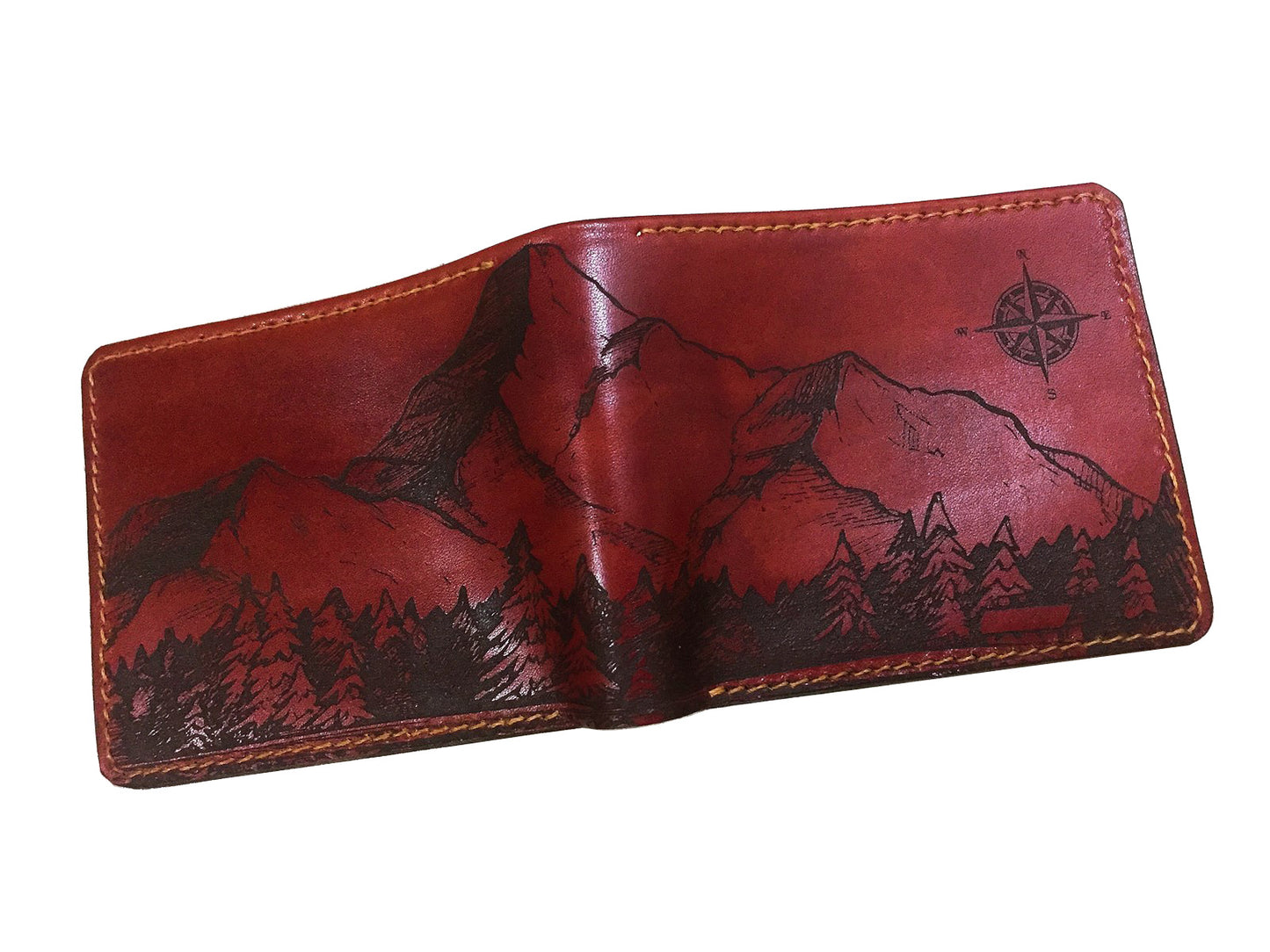 Mayan Corner - Mountain landscape natural leather handmade men's wallet, custom gifts for him, father's day gifts, birthday gift 2021