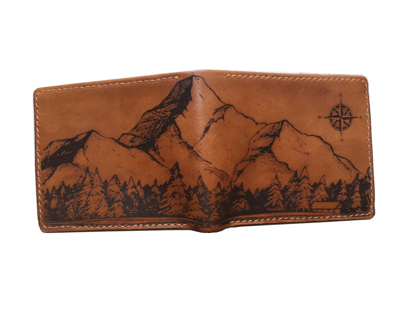 Mayan Corner - Mountain landscape natural leather handmade men's wallet, custom gifts for him, father's day gifts, birthday gift 2021