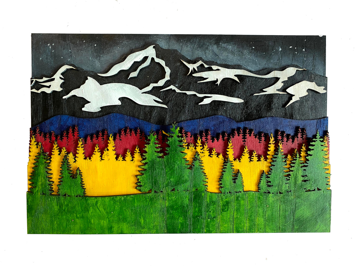 Wooden wall art home decor, Mountain tree landscape 3D multi layers hanging wooden picture, nature scene wall art decor, livingroom kitchen bedroom morden art