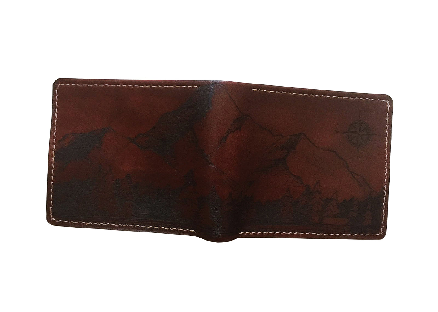 Mayan Corner - Mountain landscape natural leather handmade men's wallet, custom gifts for him, father's day gifts, birthday gift 2021