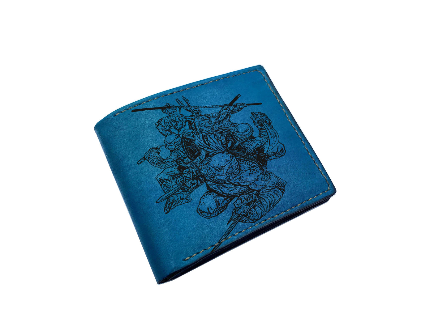 Mayan Corner - Personalized genuine leather handmade wallet, leather gift ideas for him, ninja turtle leather art wallet - 01112211
