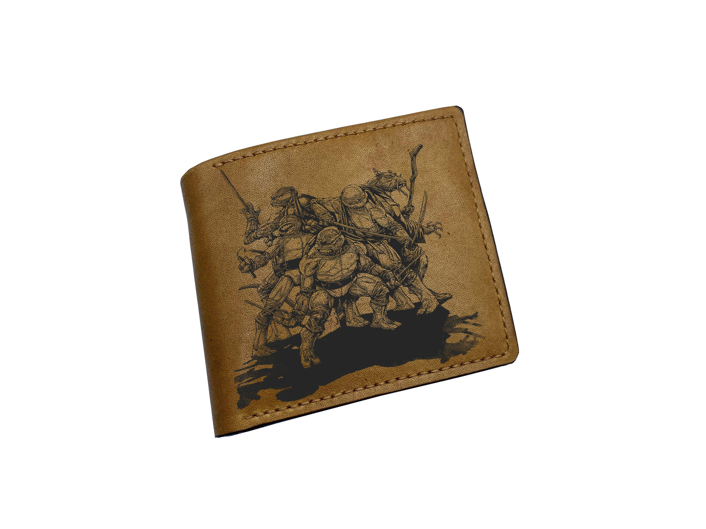 Mayan Corner - Personalized genuine leather handmade wallet, leather gift ideas for him, ninja turtle leather art wallet - 01112211