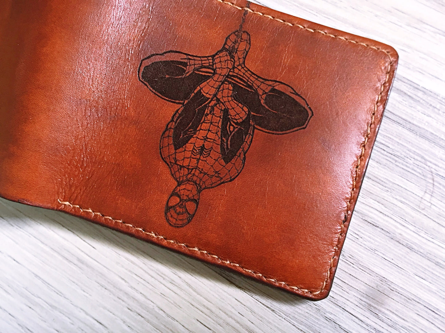 Mayan Corner - Spiderman Peter Parker leather handmade men's wallet, custom superheroes gifts for him, father's day gifts