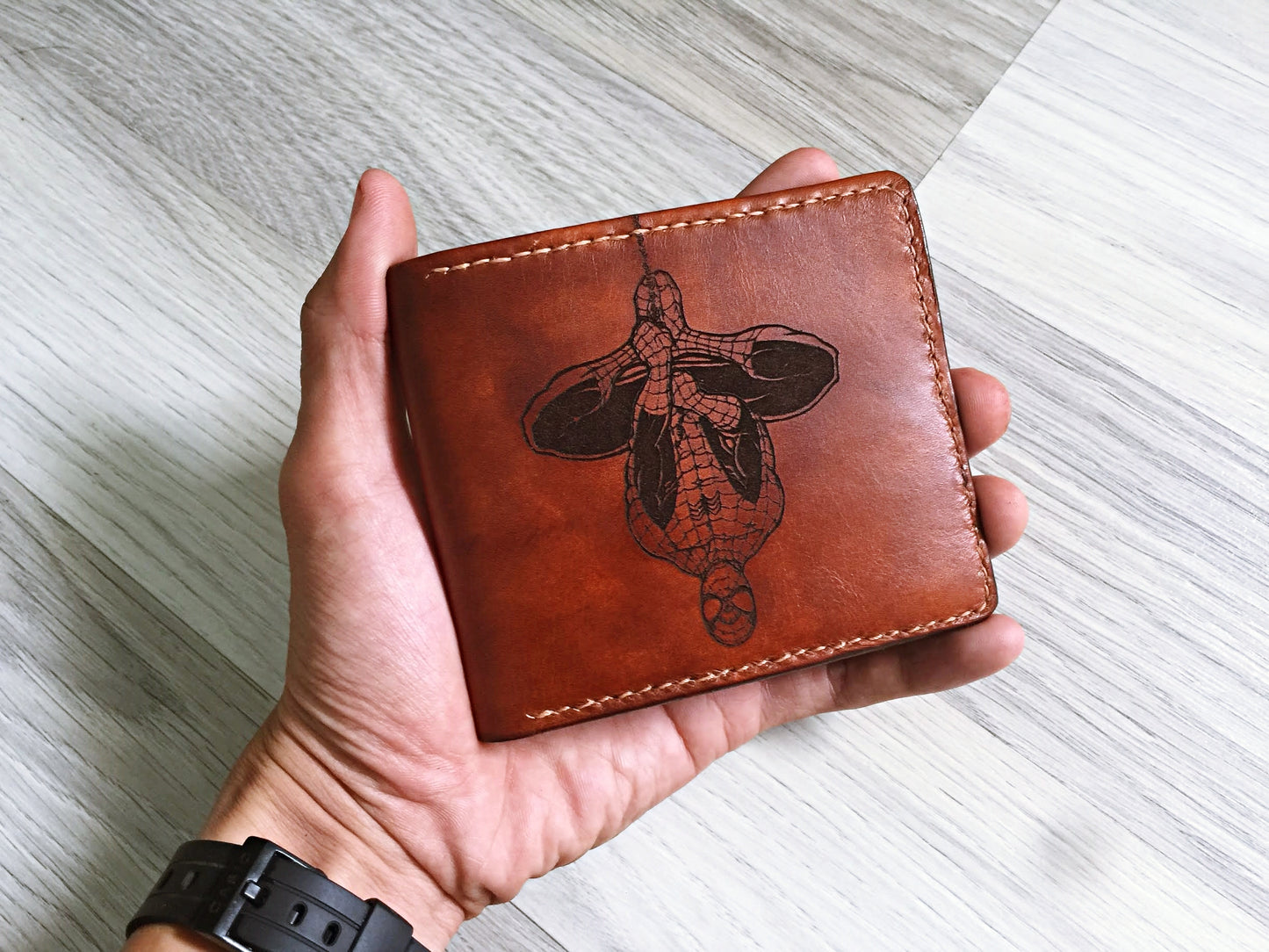 Mayan Corner - Spiderman Peter Parker leather handmade men's wallet, custom superheroes gifts for him, father's day gifts