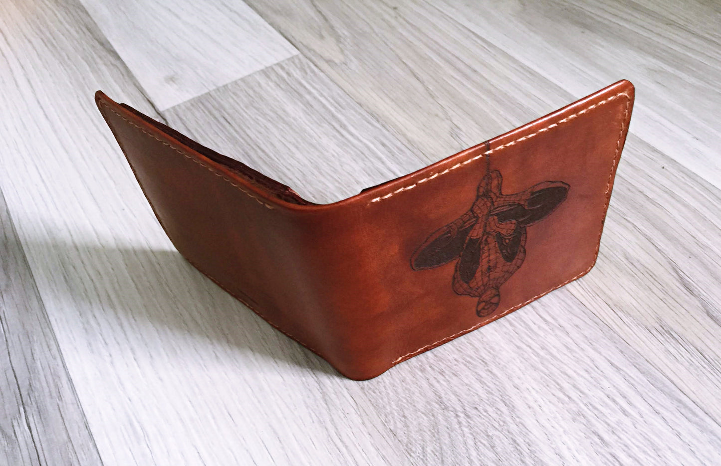 Mayan Corner - Spiderman Peter Parker leather handmade men's wallet, custom superheroes gifts for him, father's day gifts