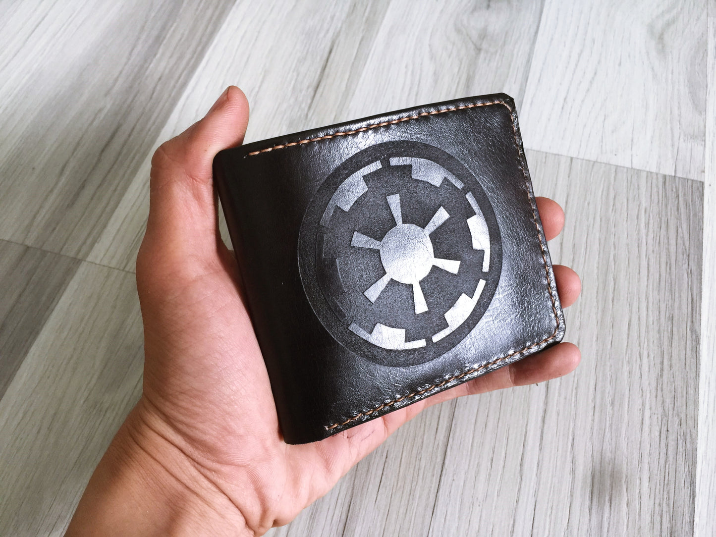 Mayan Corner - Starwars Imperial Crest logo custom leather handmade men's wallet, unique present for men, anniversary gifts for husband, boyfriend, father, brother